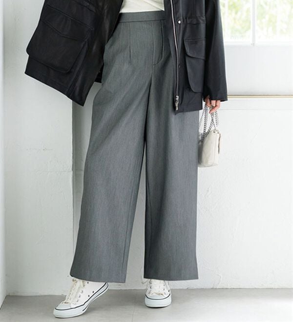 BELLUNA（ベルーナ）の「あったか裏ベロアタックワイドパンツ（ワイドパンツ・ガウチョ）」｜杢グレー
