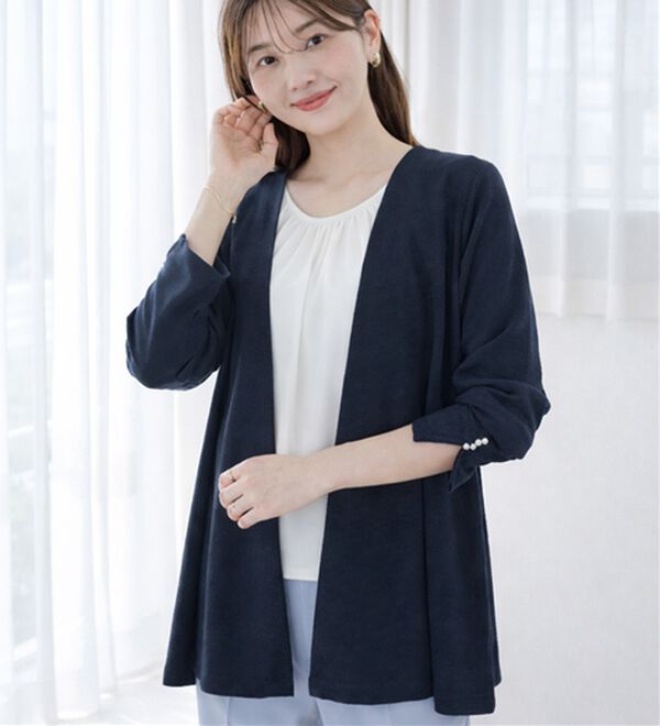 alotta（アロッタ）の「リップル素材着流しカーディガン（その他カーディガン）」｜ネイビー
