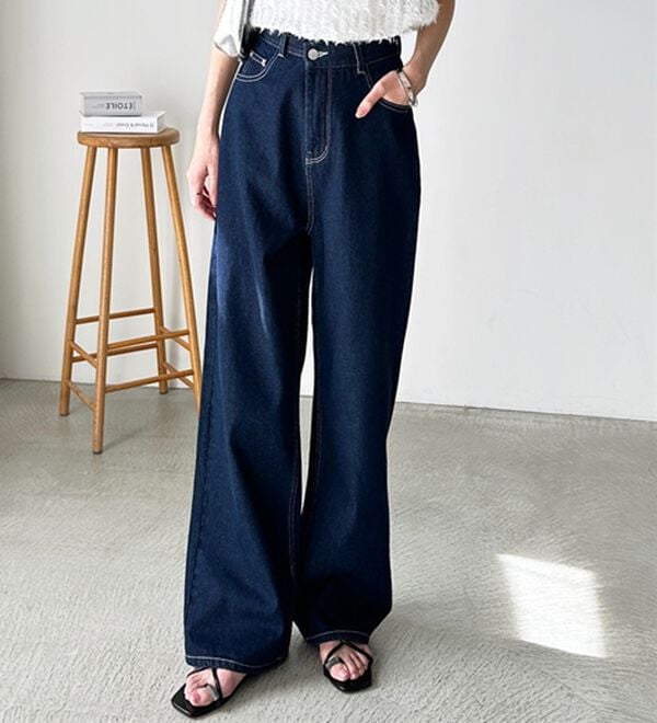 美脚見え！2ボタンウエストワイドデニムパンツ - ベルーナ【公式】