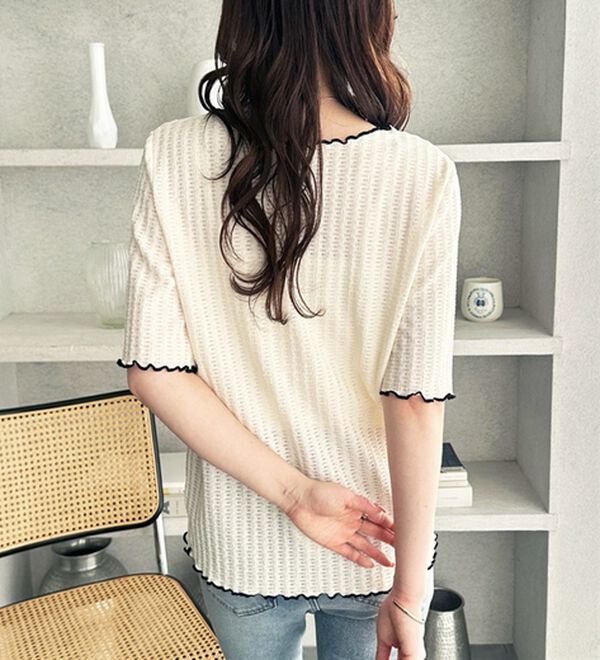 GeeRA（ジーラ）の「配色メロー５分袖表面感カットソー（カットソー）」｜詳細画像