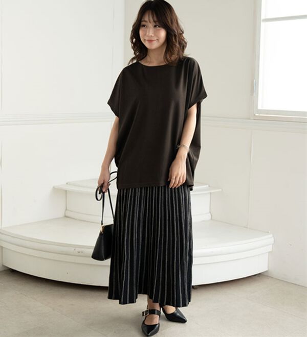 A HAPPY MARILYN（アハッピーマリリン）の「【Ｌ～６Ｌ／選べる袖丈】大人の今どきベーシック！ポンチ素材トップス（Tシャツ）」｜詳細画像