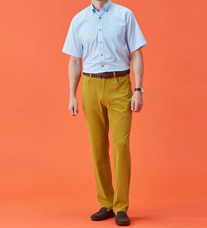 「グーンと伸びる！ひんやり肌心地パンツ（メンズフルレングスパンツ）」｜イエロー