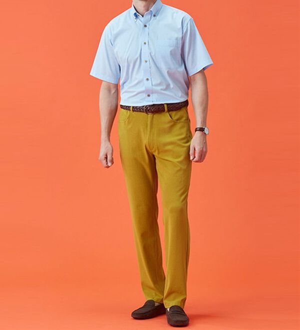 「グーンと伸びる！ひんやり肌心地パンツ（メンズフルレングスパンツ）」｜イエロー