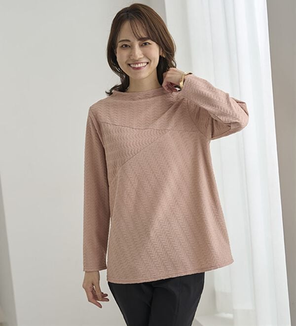 BELLUNA（ベルーナ）の「波柄ジャカード切替デザインプルオーバー（カットソー）」｜詳細画像