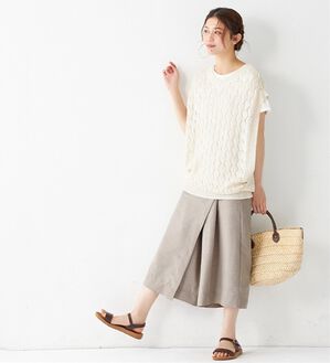 Viola e Viola（ヴィオラ エ ヴィオラ）の「麻調ラップ風ガウチョパンツ（ワイドパンツ・ガウチョ）」｜グレージュ