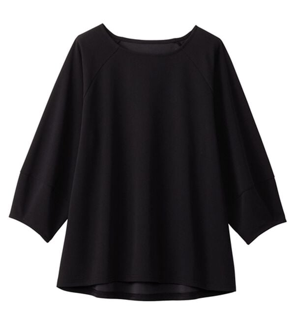 alotta（アロッタ）の「【接触冷感】さらっと上品ランタンスリーブカットソー（カットソー）」｜ブラック／７分袖