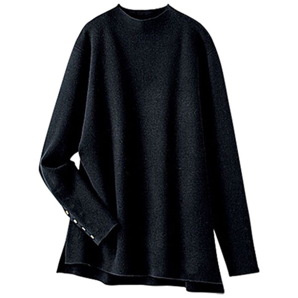 BELLUNA（ベルーナ）の「もちもち素材袖ボタンニットプルオーバー（ニット・セーター）」｜黒