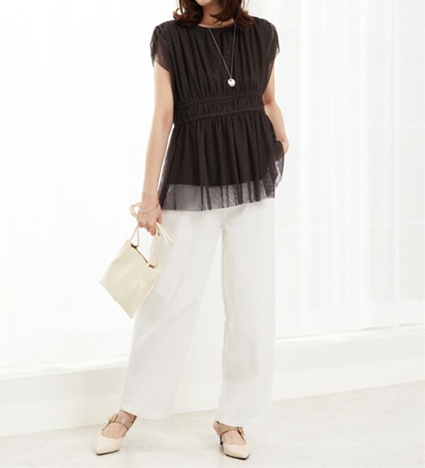 BELLUNA（ベルーナ）の「チュール使いギャザーデザインブラウス（ブラウス）」｜詳細画像