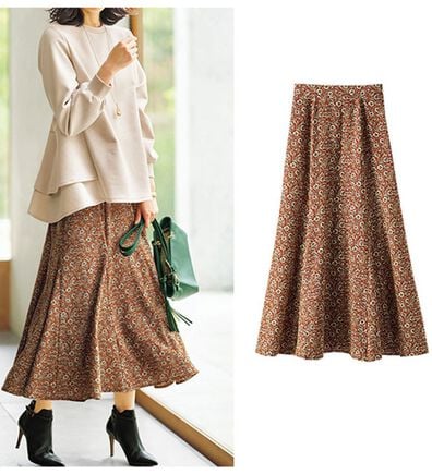 BELLUNA（ベルーナ）の「デシンプリント切替フレアースカート（ロングスカート）」