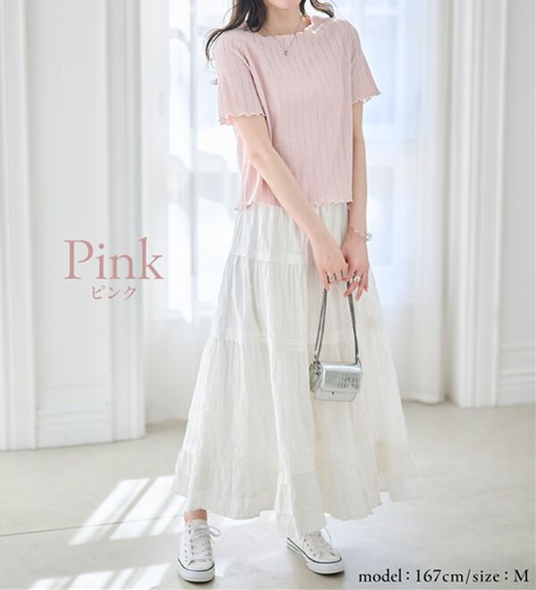 RANAN（ラナン）の「透かし柄メロー配色Ｔシャツ（カットソー）」｜詳細画像