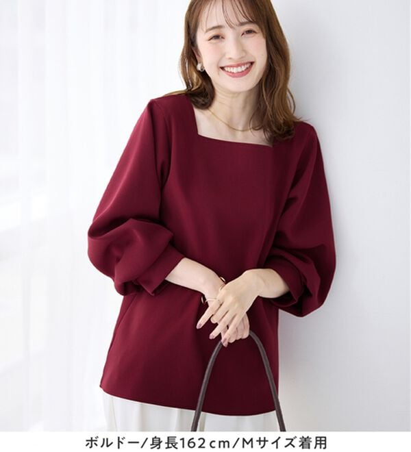 alotta（アロッタ）の「大人上品スクエアネックパフ袖裏起毛ブラウス（カットソー）」｜詳細画像