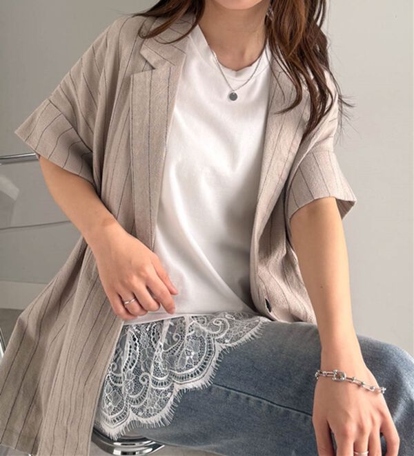 RANAN（ラナン）の「レースレイヤードコンパクトTシャツ（Tシャツ）」｜詳細画像