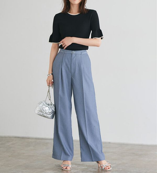 Pierrot（ピエロ）の「【接触冷感】配色デザインフレアニット（ニット・セーター）」｜詳細画像