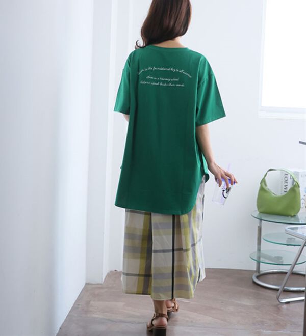 A HAPPY MARILYN（アハッピーマリリン）の「【Ｍ～８Ｌ】綿１００％！楽ちん裾ラウンド涼やかチュニック丈Ｔシャツ（Tシャツ）」｜詳細画像