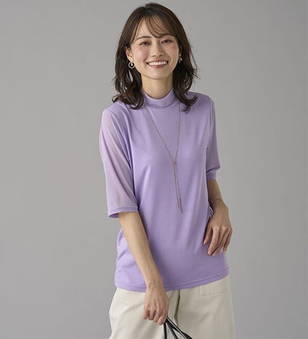 BELLUNA（ベルーナ）の「【５分袖】チュール切替上品インナー（カットソー）」｜詳細画像
