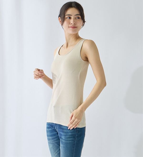 LAVIENNE（ラヴィエンヌ）の「【ムレ嫌いさん必見！】綿１００％涼しいカップ付タンクトップ＜さらりラボ＞（肌着・インナーウェア）」｜詳細画像