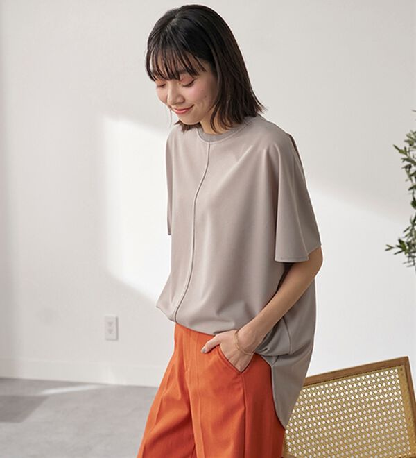 BELLUNA（ベルーナ）の「Ｔシャツ感覚なのにきちんとブラウス見え！カットジョーゼット半袖プルオーバー（カットソー）」｜詳細画像