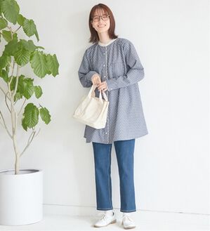 Viola e Viola（ヴィオラ エ ヴィオラ）の「Ａラインフレアーチュニックブラウス（チュニック）」｜ネイビーストライプ