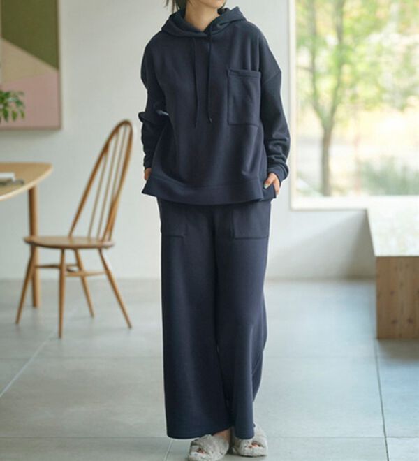 YU'NOW（ユナウ）の「裏起毛パーカー＆ワイドパンツセットアップ（パジャマ・ルームウェア）」｜詳細画像