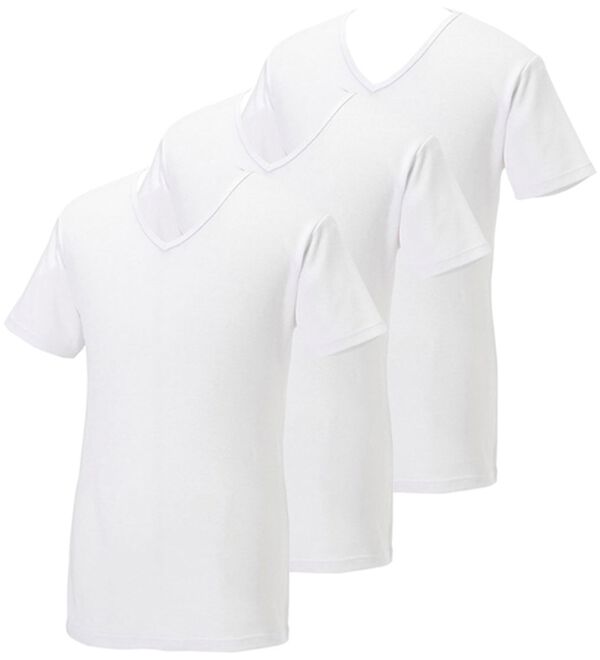 「【３枚組】温もり工房）　肌側綿１００％しっとり暖かインナー（メンズ肌着・インナーウェア）」｜オフホワイト3枚組 半袖V首