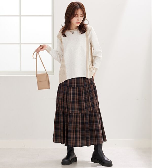 BELLUNA（ベルーナ）の「ケーブル柄ニット切替プルオーバー（カットソー）」｜詳細画像