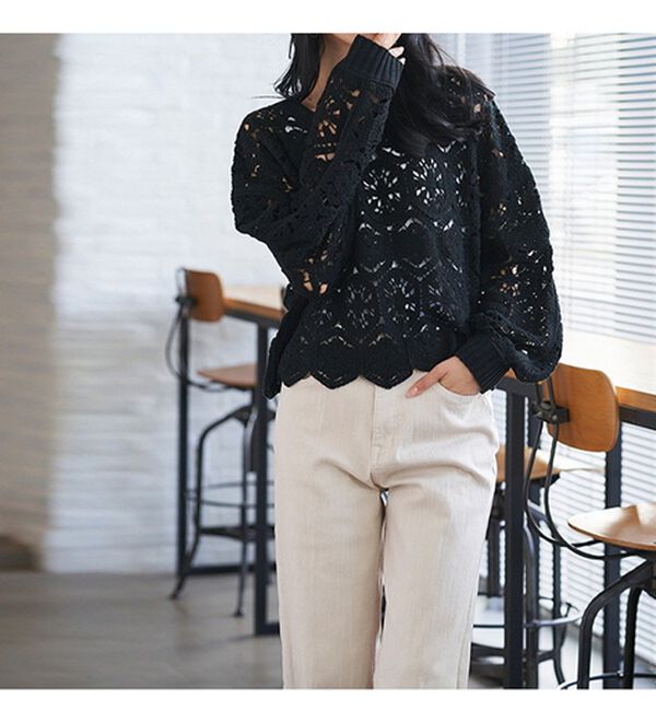 RANAN（ラナン）の「かぎ針風ショート丈プルオーバー（ニット・セーター）」｜詳細画像