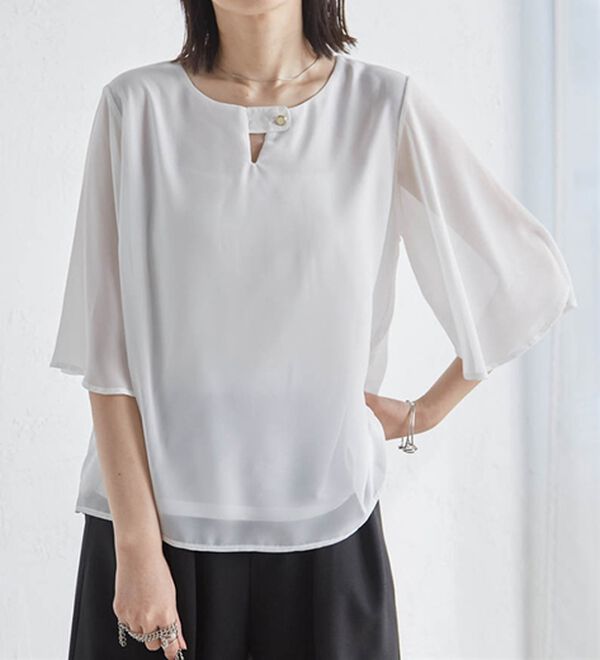 RANAN（ラナン）の「ひんやり！フレアー袖シフォンブラウス（ブラウス）」｜詳細画像