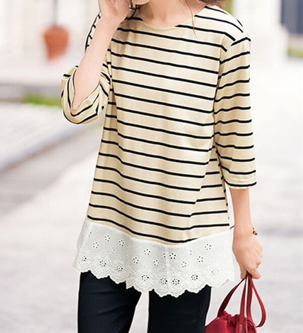 BELLUNA（ベルーナ）の「華やかレース使いボーダーチュニック（チュニック）」｜オフ白