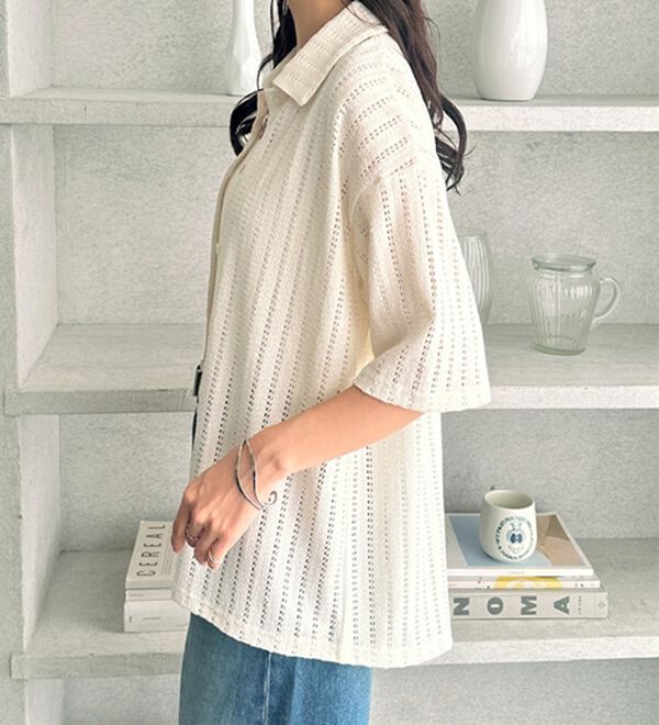 GeeRA（ジーラ）の「透かし編カットソーポロ衿シャツ（シャツ）」｜詳細画像