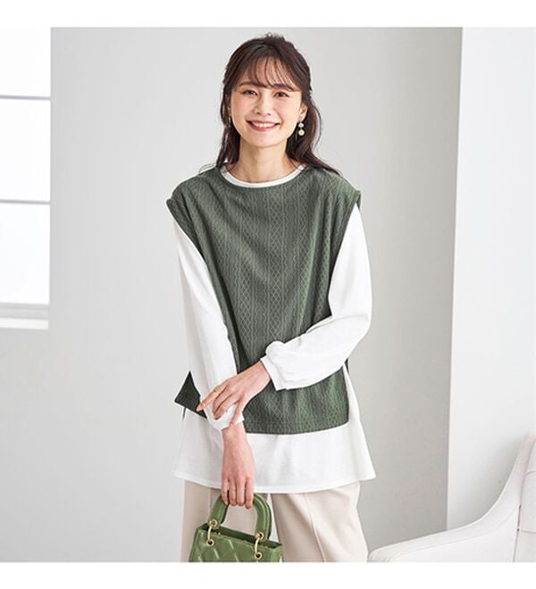 BELLUNA（ベルーナ）の「カットソージャカード素材ベストアンサンブル（アンサンブル）」｜詳細画像