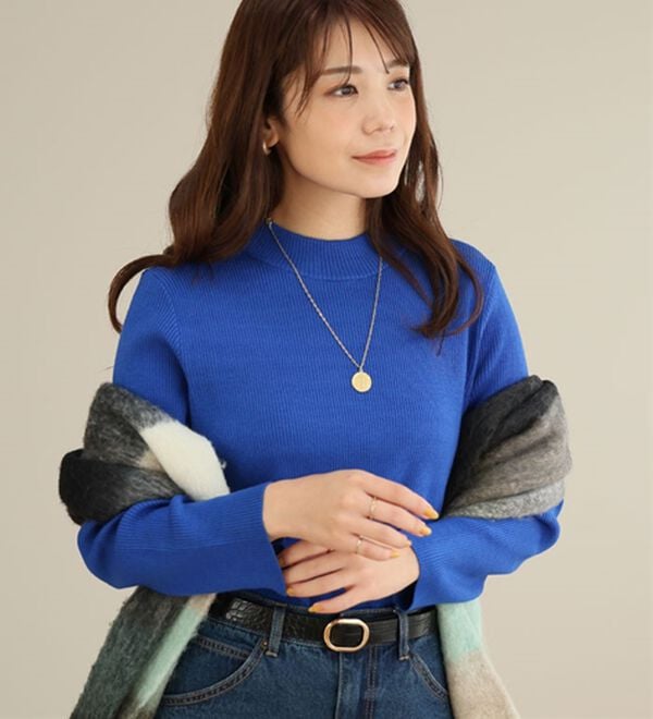 A HAPPY MARILYN（アハッピーマリリン）の「【Ｌ～６Ｌ】モックネック／ハイネックから選べる Ｔシャツ感覚で着られる（もっちりｖｅｒ）リブニット（ニット・セーター）」｜詳細画像