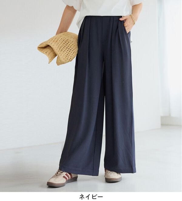 Viola e Viola（ヴィオラ エ ヴィオラ）の「【選べる２丈】さらさらＥＡＳＹ細魅せ叶う！とろみタックワイドパンツ（ワイドパンツ・ガウチョ）」｜詳細画像