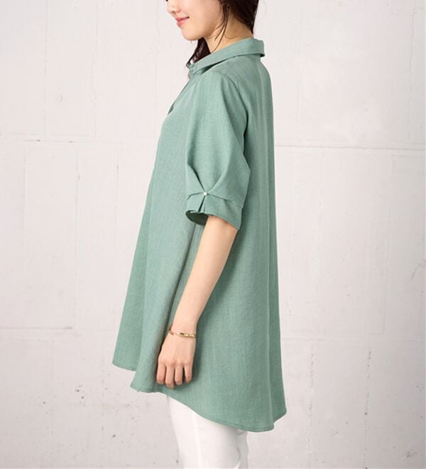 BELLUNA（ベルーナ）の「【接触冷感】麻調素材袖パール付シャツチュニック（チュニック）」｜詳細画像
