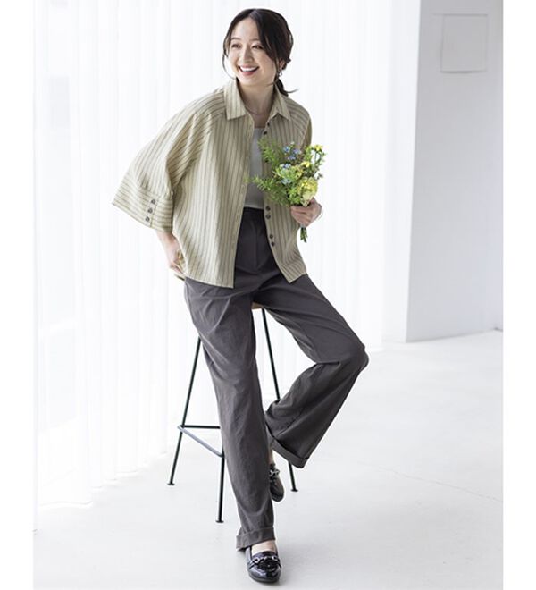 BELLUNA（ベルーナ）の「すっきり見えて体型隠しストライプワイドシャツ（シャツ）」｜詳細画像