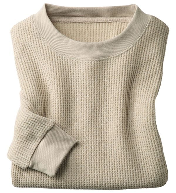 「＜シンプル＆プラス＞裏起毛ワッフルロングＴシャツ（メンズＴシャツ）」｜ベージュ