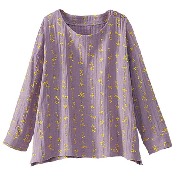 BELLUNA（ベルーナ）の「綿混ふんわりダブルガーゼプリントブラウス（ブラウス）」｜ローズグレー花柄