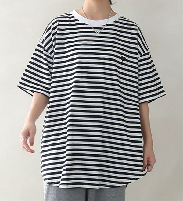 A HAPPY MARILYN（アハッピーマリリン）の「【Ｌ～９Ｌ】選べる４デザイン♪綿１００％ロングＴシャツ（Tシャツ）」｜ボーダーB／Aタイプ