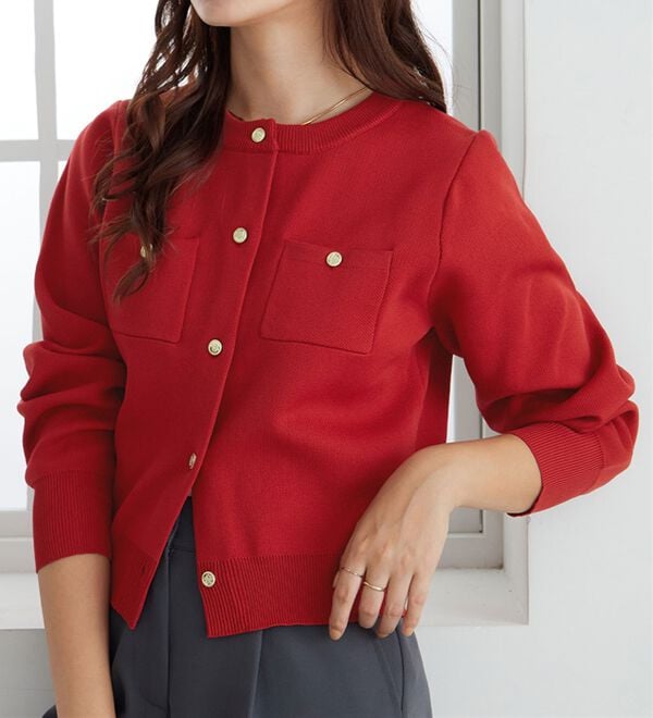 金ボタンデザインクルーネックカーディガン - ベルーナ【公式】