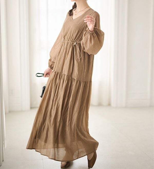 RANAN（ラナン）の「シアーチェックドロストギャザーティアードワンピ（その他ワンピース）」｜詳細画像