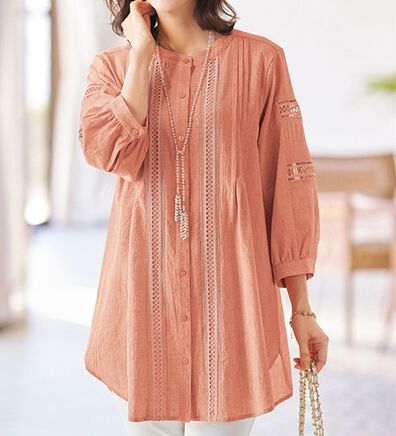 BELLUNA（ベルーナ）の「楊柳素材レース切替オーバーブラウス（チュニック）」