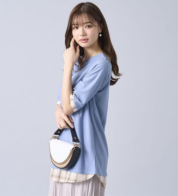 BELLUNA（ベルーナ）の「ひんやり冷感！タックジャカード素材重ね着風プルオーバー（カットソー）」｜詳細画像