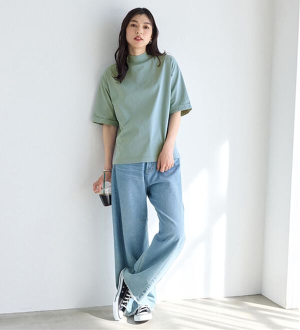 BELLUNA（ベルーナ）の「小顔見せ！ヒンヤリハイネックオーバーサイズＴシャツ（Tシャツ）」｜詳細画像