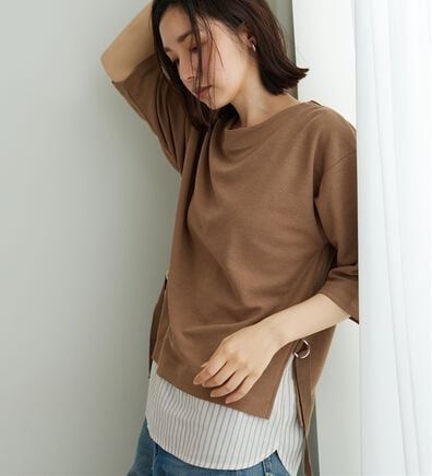 BELLUNA（ベルーナ）の「ラメストライプシャツフェイクチュニック（チュニック）」