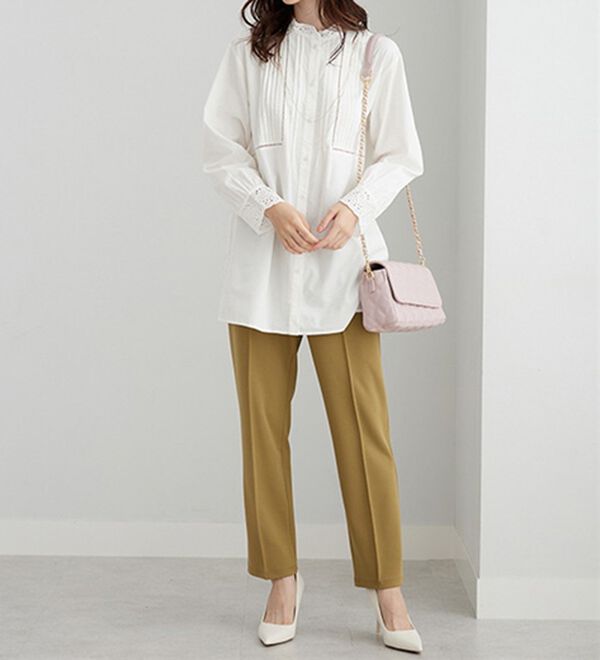 BELLUNA（ベルーナ）の「上品に着映える！衿＆袖レース切替シャツチュニック（チュニック）」｜詳細画像