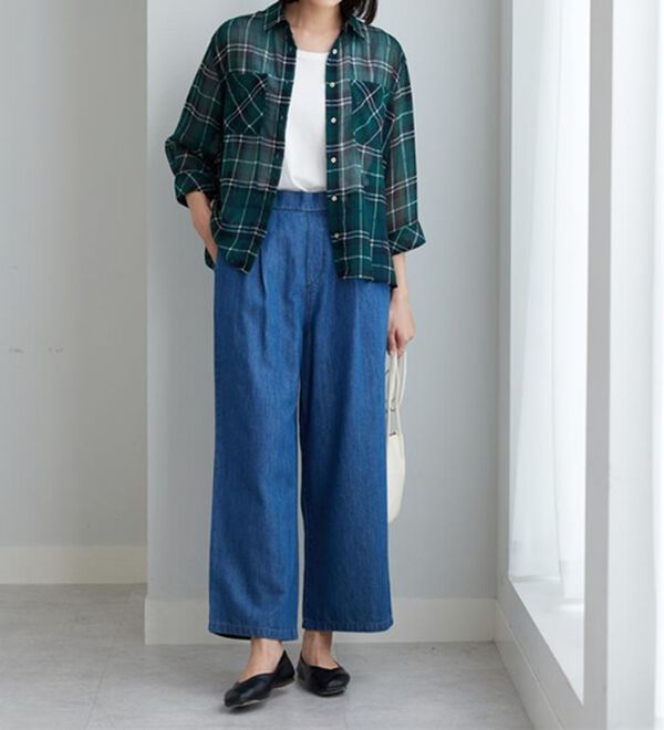 BELLUNA（ベルーナ）の「シフォン楊柳チェック柄プリントシャツ（シャツ）」｜詳細画像