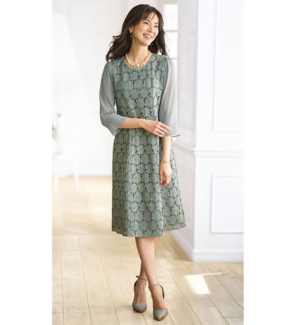 軽やかロングジャケットレースワンピースアンサンブル - ベルーナ【公式】 