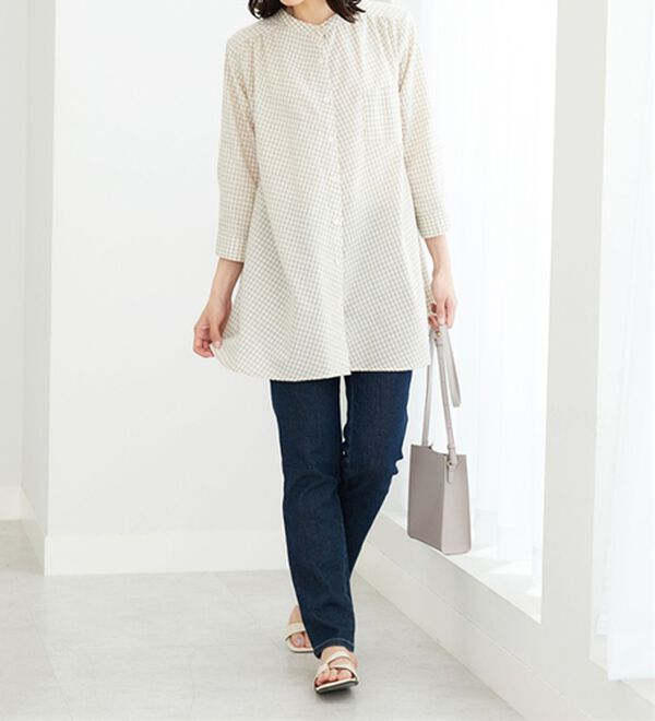 BELLUNA（ベルーナ）の「フランス綾ドレープ使いシャツチュニック（チュニック）」｜詳細画像