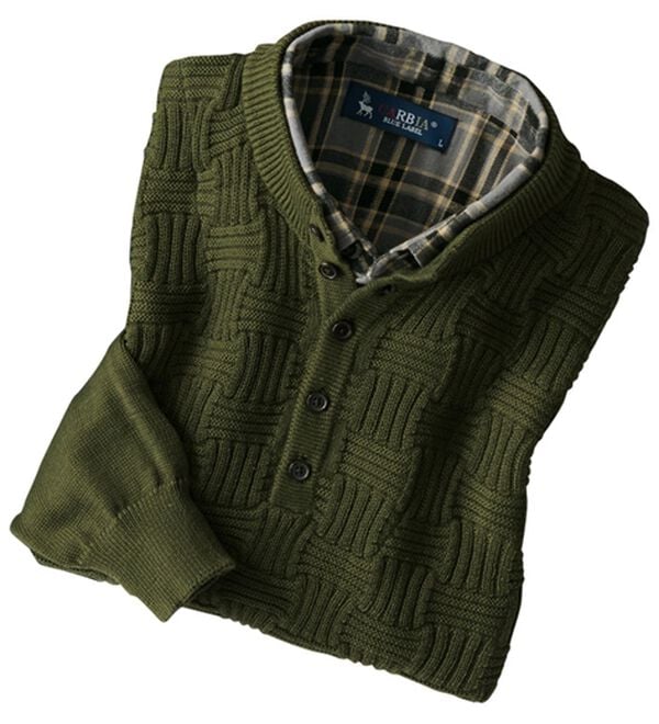 「楽々お洒落見えダブル衿セーター（メンズニット・セーター）」｜グリーン