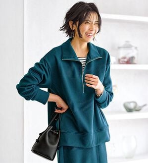 BELLUNA（ベルーナ）の「ボーダージャカードハーフジッププルオーバー（カットソー）」｜ターコイズ