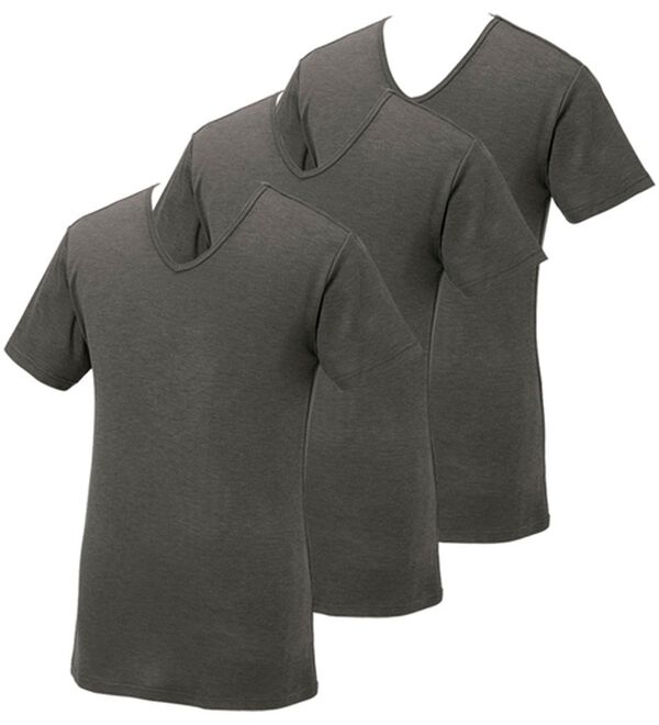 「【３枚組】温もり工房）　肌側綿１００％しっとり暖かインナー（メンズ肌着・インナーウェア）」｜チャコール3枚組 半袖V首